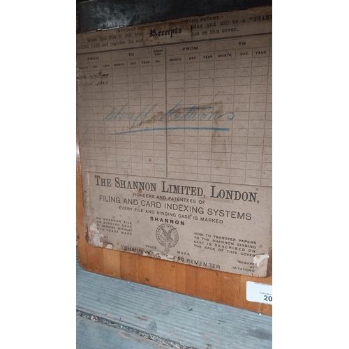 206 - Early 20th C. The Shannon Limited London Clipboard with cardboard advertisement. {37 cm H x 27 cm W}