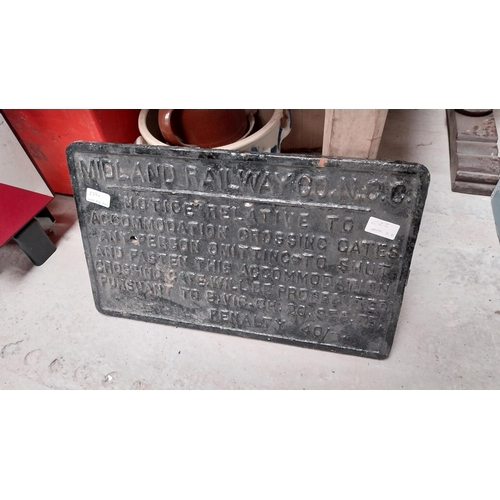 229a - Cast Iron Midland Railway Co Trespassers will be prosecuted 40 shilling sign. {13 cm H x 49 cm W}.