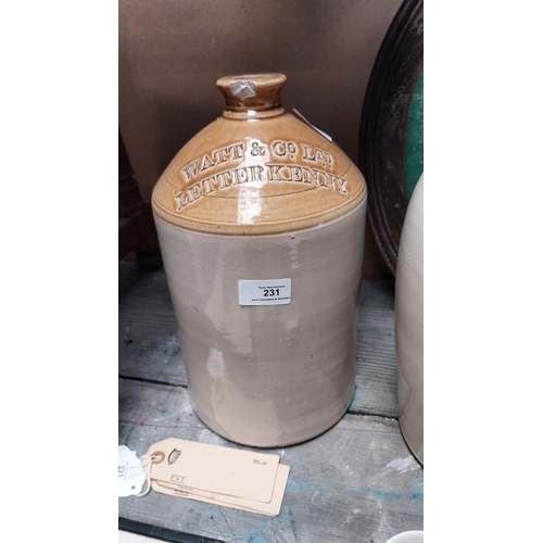 231 - Watt and Co Letterkenny stoneware flagon. {32 cm H x 17 cm Dia.}