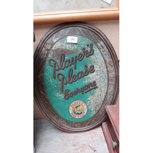 233 - Rare Player's Navy Cut Cigarettes embossed tinplate advertising sign. {44 cm H x 36 cm W}.