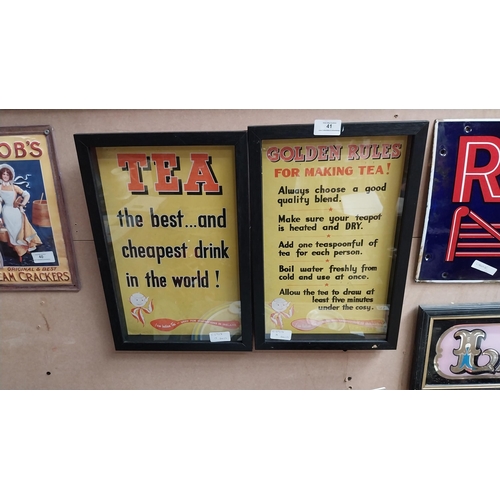 41 - Two novelty Indian Tea framed advertisements {Each 40cm H X 26cm W}.