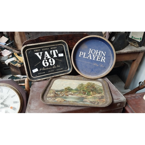 59 - Three tin plate advertising trays - Marshall's Farola, Vat 69 and John Players.