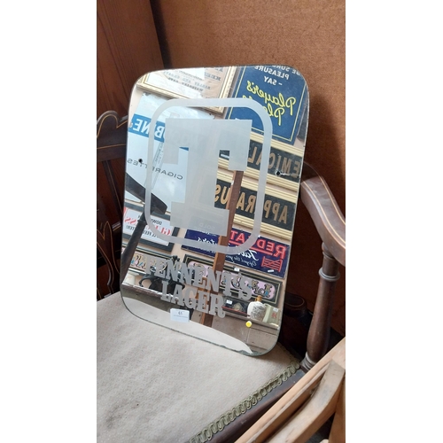 61 - Tennent's lager advertising mirror {46cm H x 33cm W}.