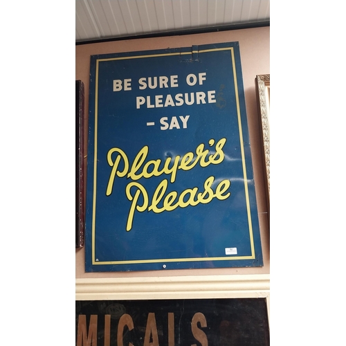 62 - Original Be Sure Of Pleasure Say Player's Please tin advertising sign some damage. {87 cm H x 61 cm ... 