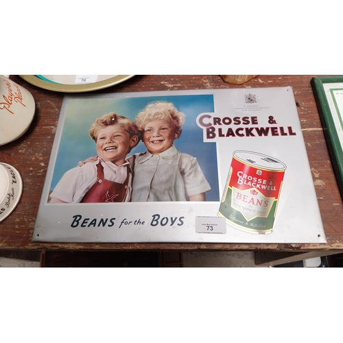 73 - Crosse and Blackwell Beans for the Boys tin plate advertising sign. {24 cm H x 37 cm W}.