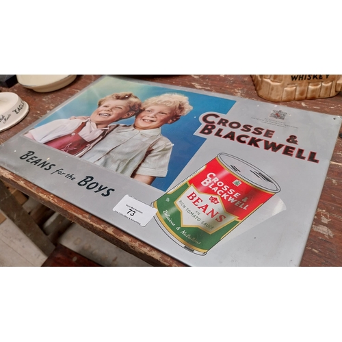 73 - Crosse and Blackwell Beans for the Boys tin plate advertising sign. {24 cm H x 37 cm W}.