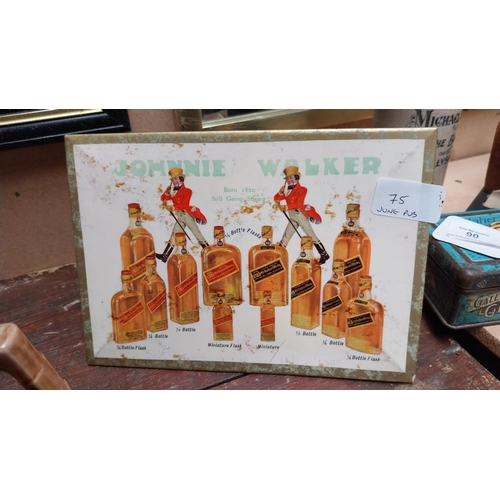 75 - Johnnie Walker Scotch whiskey celluloid advertising sign {16 cm H x 22 cm W}.