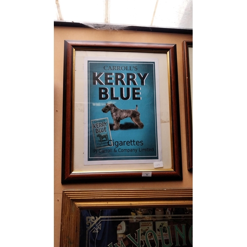 82 - Carroll's Kerry Blue cigarettes framed advertising print. {59 cm H x 48 cm W}.