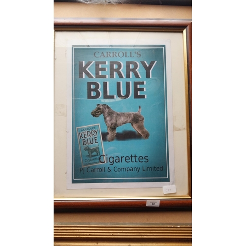 82 - Carroll's Kerry Blue cigarettes framed advertising print. {59 cm H x 48 cm W}.