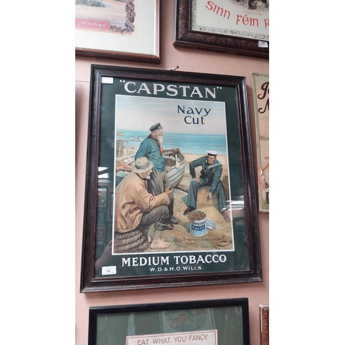 84 - Capstan Navy Cut Medium Tobacco framed advertising showcard stamped Dublin {69 cm H X 53 cm W}.