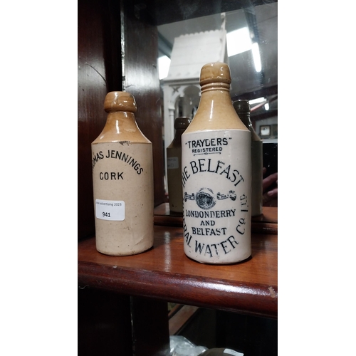 Two 19th C. stoneware ginger beer bottles Thomas Jennings Cork {18 cm