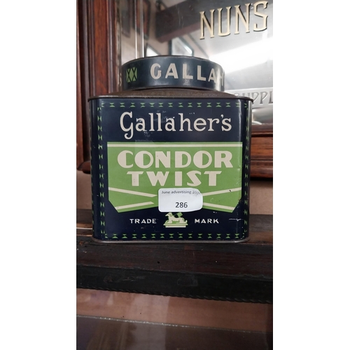 286 - Gallahers Condor Twist tin plate tobacco advertising tin. {16 cm x 14  cm W x 14 cm D}.