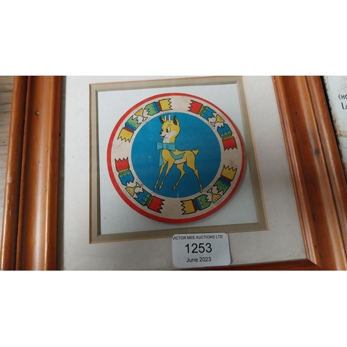 1253 - Framed 1950's Babycham beer mat. {24 cm H x 24 cm W}.