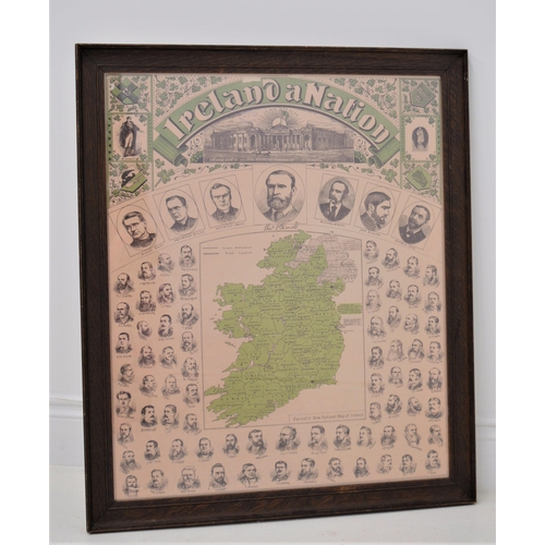 1265 - Ireland a Nation Parnell's new national map of Ireland framed poster {83 cm H x 69 cm W}.