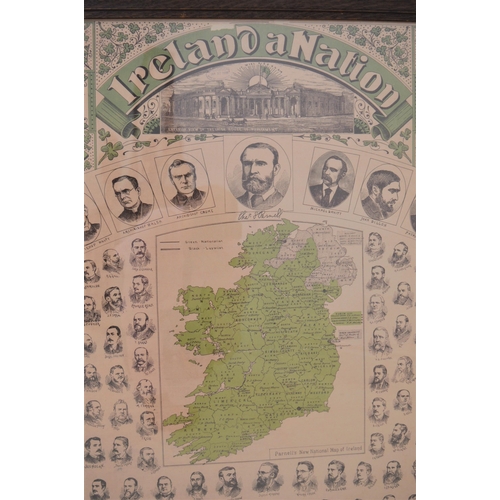 1265 - Ireland a Nation Parnell's new national map of Ireland framed poster {83 cm H x 69 cm W}.