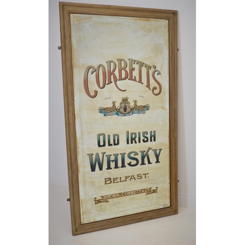 40A - Corbett's Old Irish Whisky Belfast framed advertising mirror {200 cm H x 180 cm W }.