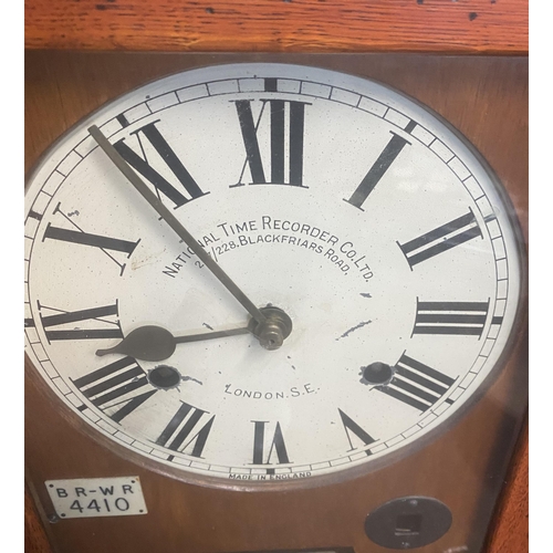 225A - Early 20th. C. oak and metal British Rail Western Rail clock - in -clock- out clock, with original k... 