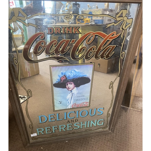 235a - Coco Cola framed advertising mirror. { 95cm H X 69cm W }.