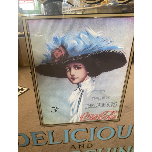 235a - Coco Cola framed advertising mirror. { 95cm H X 69cm W }.