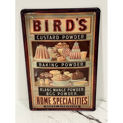 110A - Bird's custard powder metal advertising sign {H 30cm x W 20cm }.