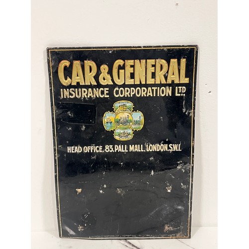 170A - Car and general tin advertising plaque {H 33cm x W 23cm }.