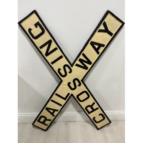 230A - Cast iron Railway Crossing sign {H 120cm x W 88cm x D 2cm }.