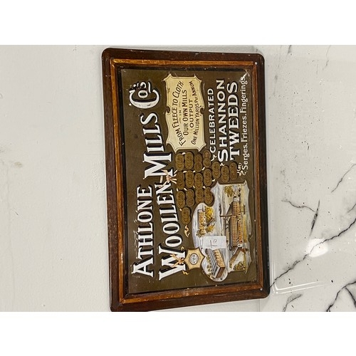 70A - Athlone Woollen Mills Co's metal advertising sign {H 20cm x W 30cm }.