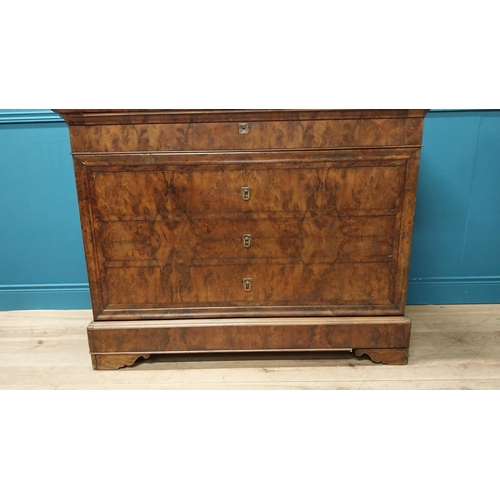 1 - 19th C. French burr walnut chest of drawers with marble top and four long graduated drawers {100 cm ... 