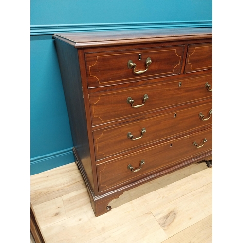 100 - Good quality 19th C. Strahan of Dublin mahogany and satinwood inlaid chest of drawers with two short... 