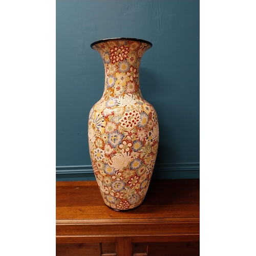 115 - Early 20th C. hand painted ceramic Oriental vase decorated with Lotus flowers {69 cm H x 30 cm Dia.}... 