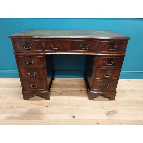 127 - Good quality mahogany  pedestal desk with inset leather top {80 cm H x 120 cm W x 60 cm D}.