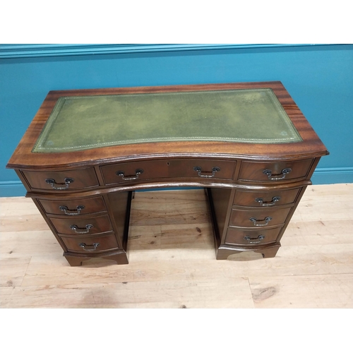 127 - Good quality mahogany  pedestal desk with inset leather top {80 cm H x 120 cm W x 60 cm D}.