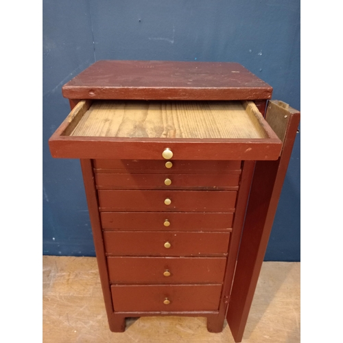 13 - Pine specimen cabinet with ten drawers {H 80cm x W 37cm x D 30cm }.