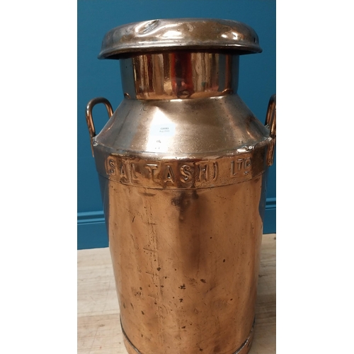 136 - Early 20th C. copperised creamery can {68 cm H x 36 cm Dia.}.