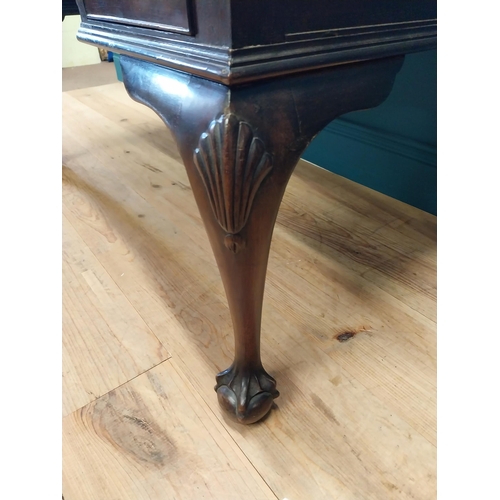 137 - Edwardian mahogany desk with inset leather top and brass handles raised on cabriole legs and ball an... 