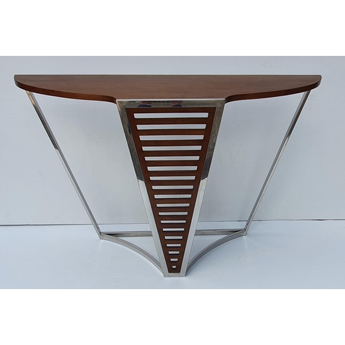 138 - Exceptional quality chrome and walnut consul table in the Art Deco style {cm H x cm W x cm D}