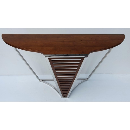 138 - Exceptional quality chrome and walnut consul table in the Art Deco style {cm H x cm W x cm D}