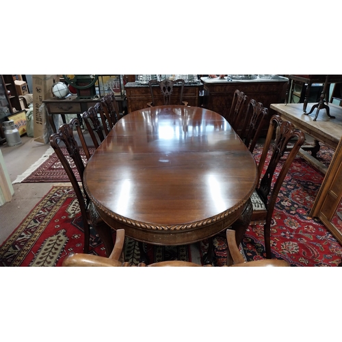 145 - Edwardian mahogany d-end dining table raised on cabriole legs and ball and claw feet in the Chippend... 