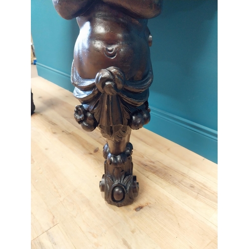 147 - Good quality Italian Victorian mahogany and carved pine console table decorated with cherubs raised ... 