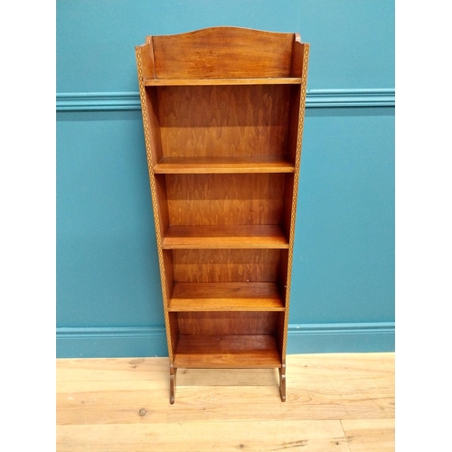 177 - Good quality Edwardian mahogany and satinwood cross banded inlay open floor bookcase raised on splay... 