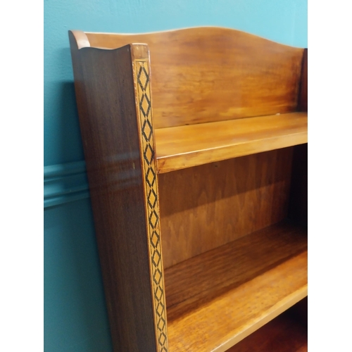 177 - Good quality Edwardian mahogany and satinwood cross banded inlay open floor bookcase raised on splay... 