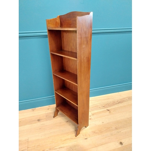 177 - Good quality Edwardian mahogany and satinwood cross banded inlay open floor bookcase raised on splay... 