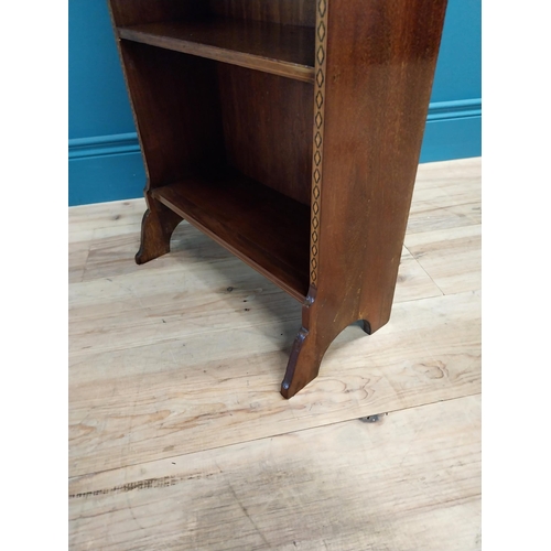 177 - Good quality Edwardian mahogany and satinwood cross banded inlay open floor bookcase raised on splay... 