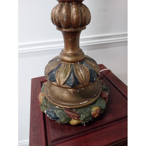 186 - Italian gilt and painted pine table lamp with cloth shade {102 cm H x 40 cm Dia.}.