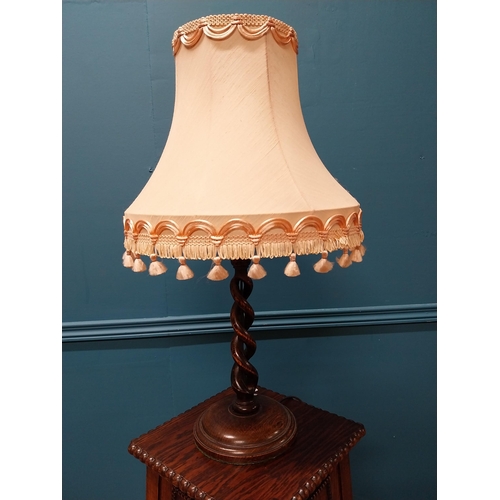 201 - 1950s oak barley twist table lamp with cloth shade {62 cm H x 37 cm Dia.}.