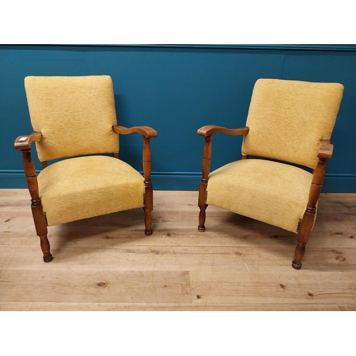 206 - Pair of 1950s walnut and upholstered easy chairs {80 cm H x 56 cm W x 54 cm D}.