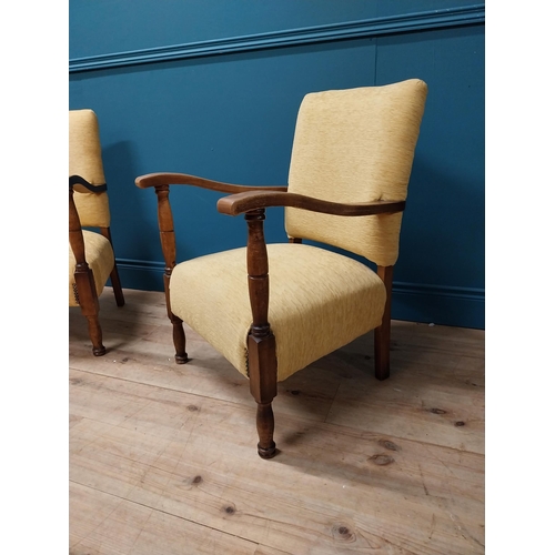 206 - Pair of 1950s walnut and upholstered easy chairs {80 cm H x 56 cm W x 54 cm D}.