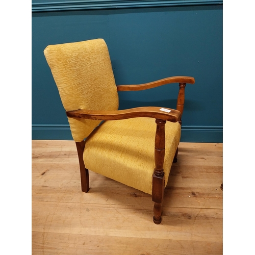 206 - Pair of 1950s walnut and upholstered easy chairs {80 cm H x 56 cm W x 54 cm D}.