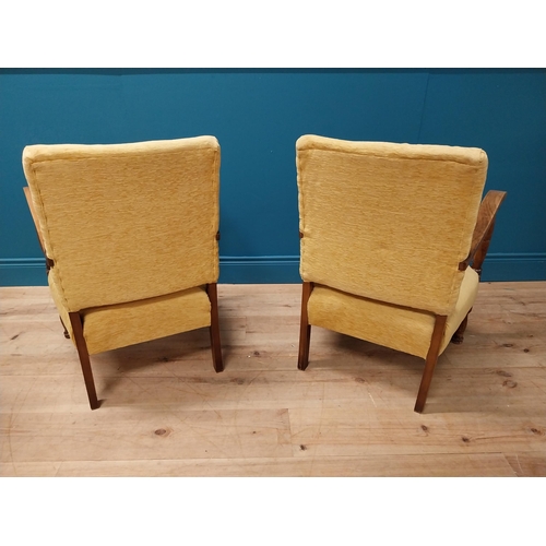 206 - Pair of 1950s walnut and upholstered easy chairs {80 cm H x 56 cm W x 54 cm D}.