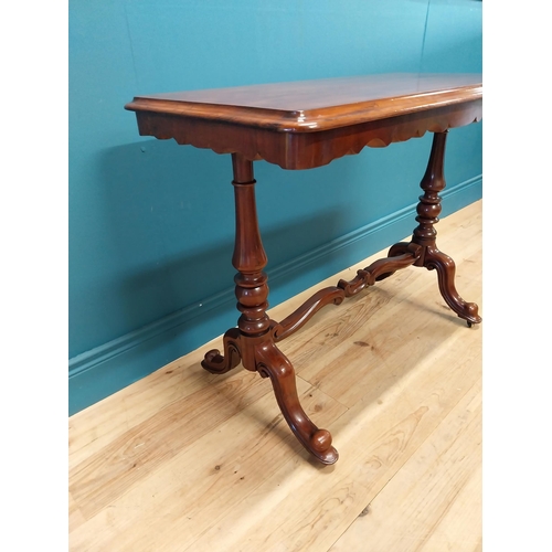 207 - Good quality 19th C. mahogany side table raised on turned legs, single stretcher and four outswept f... 